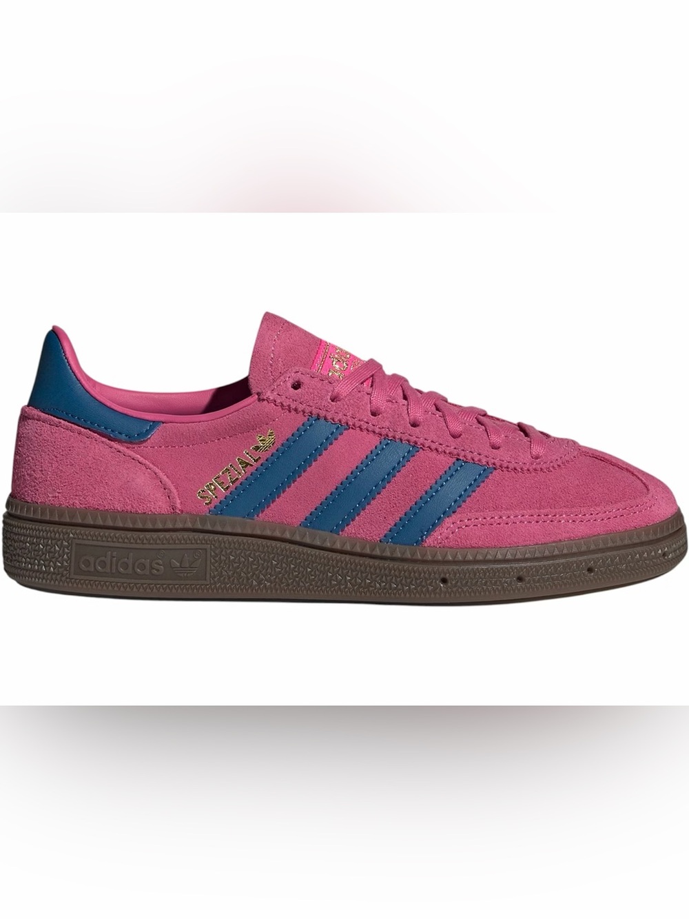 adidas Kids' Pink Suede Sneakers with Blue Stripes